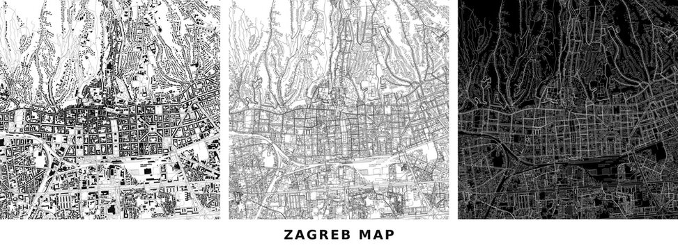 Zagreb city map, urban street network, architectural layout, vector style vector illustration
