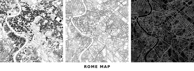 Set of three abstract city maps of rome, italy, showing urban layout vector illustration © Taky