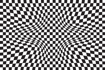 Obraz premium Abstract Black and White Distorted Checkerboard Pattern Background – Optical Illusion Geometric Warp Design
