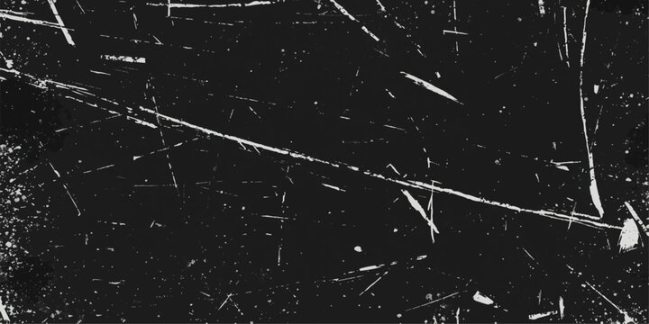 Abstract Grunge Overlay Texture with Black Background White Scratch Marks Rough Distressed Lines Dust Noise Effects and Chaotic Vintage Urban Scuff Design.