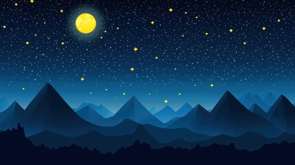 Fototapeta premium Majestic mountain range under a vast luminous night sky filled with twinkling stars and a bright moon