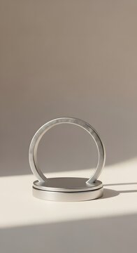 Minimalist Silver Podium with Ring Background for Product Mockup