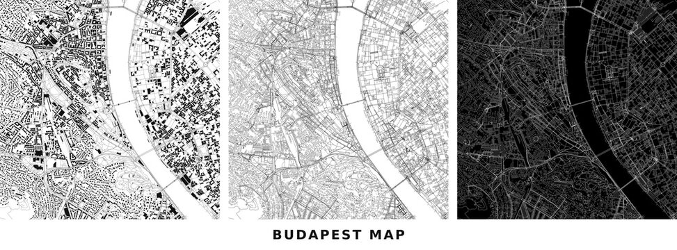 Budapest city map abstract urban layout with building footprints and street network vector illustration