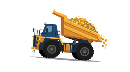 Heavy Duty Dump Truck Loaded with Gold Nuggets on White Background © mandu
