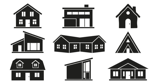 Black Silhouette House Shapes A Collection Of Vector Building Icons