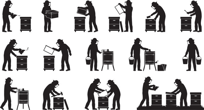 Industrial Workers Silhouette Set Featuring Manufacturing Assembly Line Production and Factory Workplace Activities