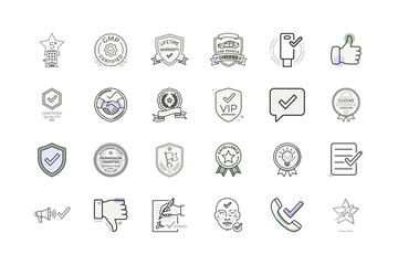 Fototapeta premium Line Art Certified Badge Collection or Minimalist Approval Stamps Icon Set