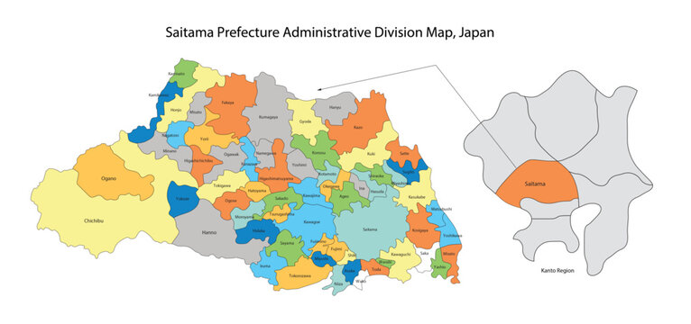 Saitama prefecture administrative division map in japan