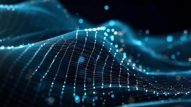 Abstract glowing blue network with nodes and connections on dark background