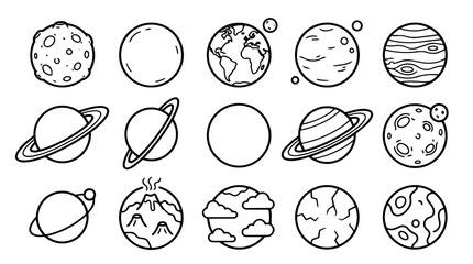Obraz premium Set of space planets and moons outline icons