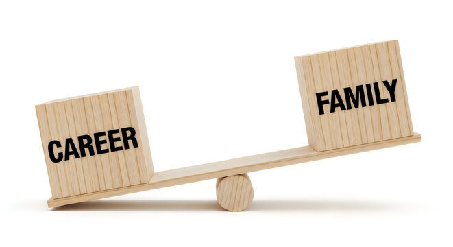 Career versus family balance concept on wooden see saw