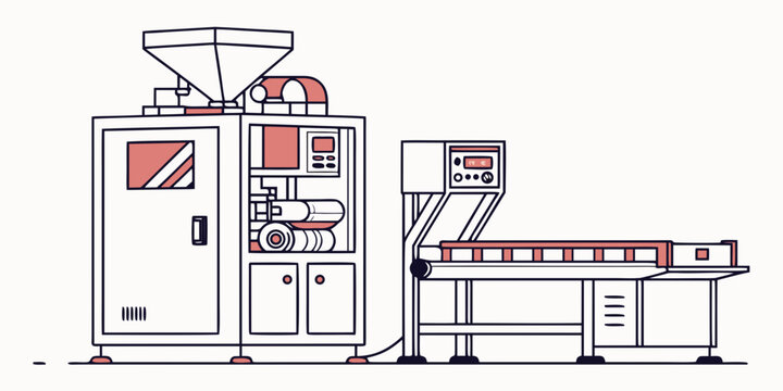 Industrial packaging and conveyor belt system illustration with assembly line machinery packaging conveyor industrial automation production manufacturing equipment technology automated