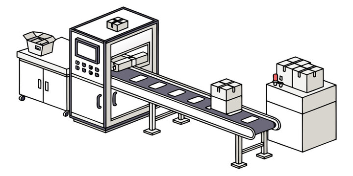 Automated box packaging machine and conveyor belt system for industrial manufacturing with conveyor packaging automation manufacturing industrial production logistics shipping automated