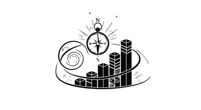 Business concept with cityscape and compass navigation