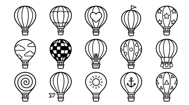 Set of diverse hot air balloon outline icons