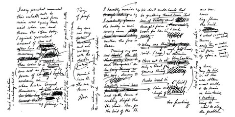 Handwritten messy journal notes with scribbles and crossed out text on paper © md