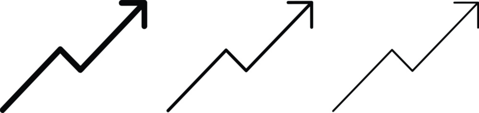 Minimalist upward trend arrow vector icons set with thick medium and thin lines for business growth and financial analysis