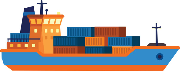 Large cargo ship loaded with shipping containers in flat vector style © Dhananjaya