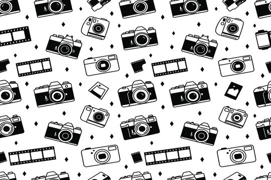 Black and white camera pattern with film strips