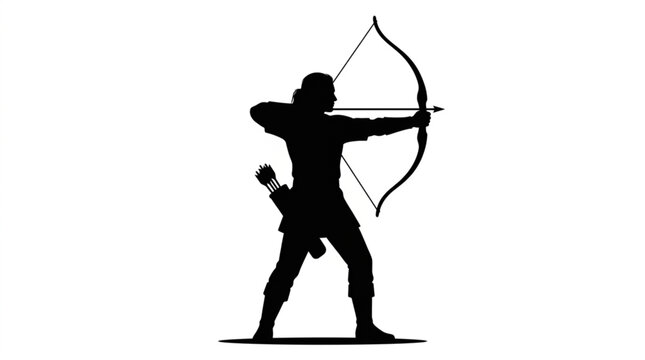 Archer silhouette holding bow and arrow vector illustration isolated on white background