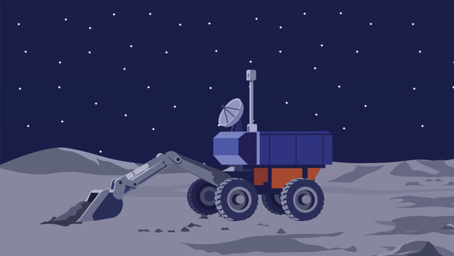 Futuristic hovercraft maglev transit vehicle on moon isolated in flat vector style 