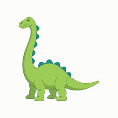 Green stylized cartoon diplodocus sauropod dinosaur character with a long neck and smiling face standing forward © Md