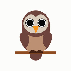 Obraz premium Friendly brown cartoon owl perched on a tree branch isolated on white background bird character design