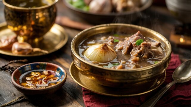 Egyptian cuisine. The traditional version of the hearty, warming Egyptian soup is Shorbat Lahma, that is, a classic rich beef or lamb meat soup on the bone.
