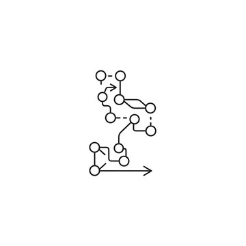 Minimalist scientific diagram of molecular structure with arrow.
