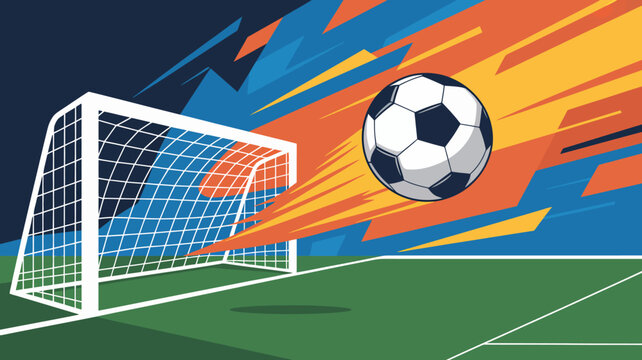 Soccer ball approaching a goalpost with dynamic orange and blue vector illustration football goal sports equipment athletic gear digital art