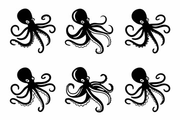 Six black octopus icons in a row © Ahmed44