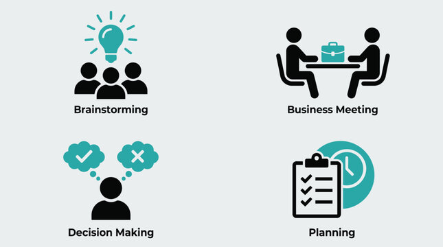 Business icons for brainstorming meeting planning and decision making Vector