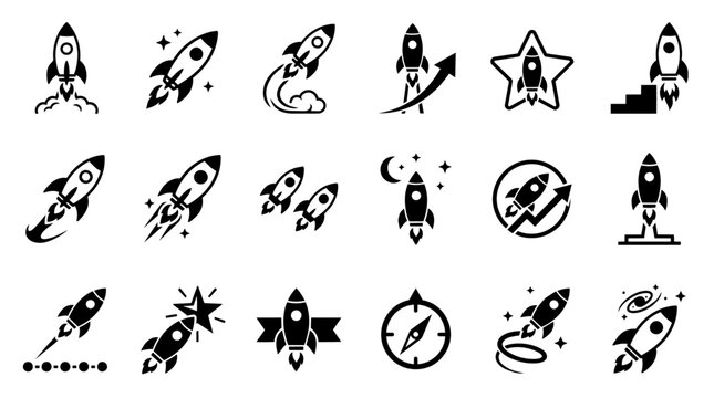 Rocket launch and progress icon set