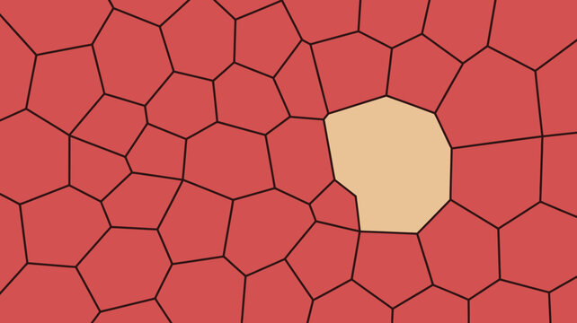 Voronoi diagram with irregular polygonal cells and a contrasting pale yellow shape vector illustration shapes geometric pattern tessellation digital art