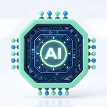 Artificial intelligence technology concept with glowing AI logo on circuit board design