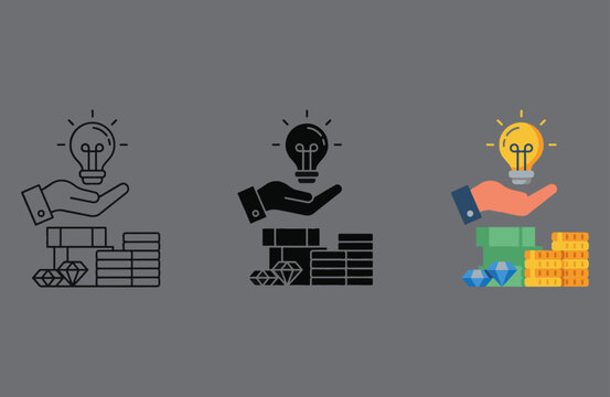 Monetizing Ideas, Startup Funding and Profitable Innovation Icon Set.ai