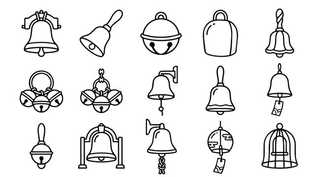 Variety of bells line art icons set