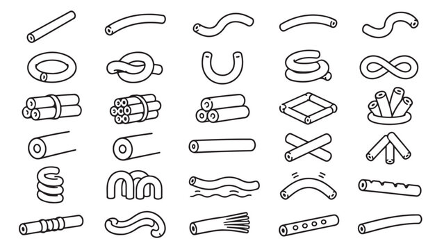 Pool noodle line icon set. Foam float sticks, swim tubes, water rings, curved noodles, pool toys outline vector illustrations. Symbols for summer swimming on white background.