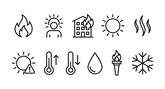 Weather Icons Set Line Style Pictograms On White Background