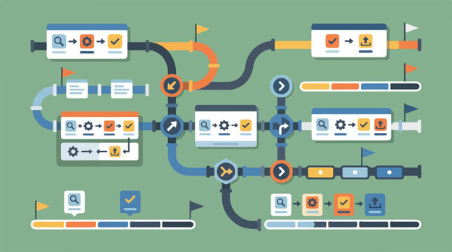 Flowchart diagram with colorful arrows.