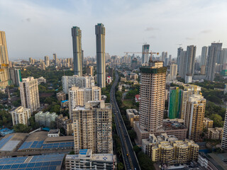 Mumbai skyline aerial drone view with modern skyscrapers India Aerial view of Mumbai cityscape and high rise buildings © Akshaykanade