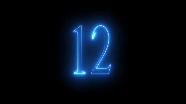 Glowing Neon Number 12 on Dark Background