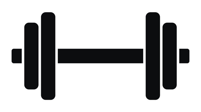 Minimalist black dumbbell vector illustration featuring flat design elements for fitness and health branding concepts
