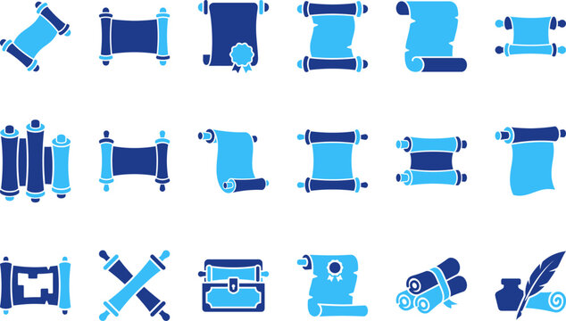 Scroll icons set with old parchment documents for history and education concepts.
