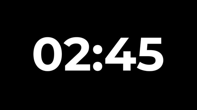 3 minutes Digital countdown 180 seconds. Five minute countdown timer animation on transparent background un black background