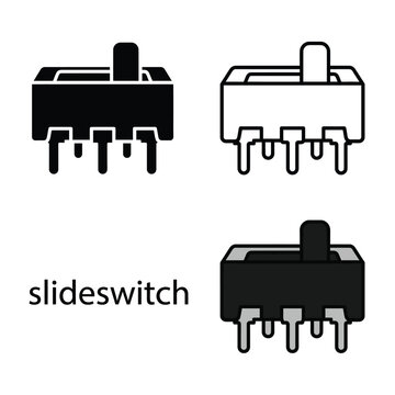 Slide switch electronic part icons showing three terminal component in various styles vector set art.
