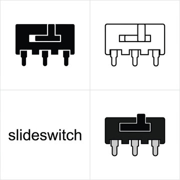 Slide switch component vector icons collection for technical diagramming and hardware design projects.