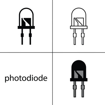 Set of photodiode electronic component icons in front and side view for light sensing circuit design.