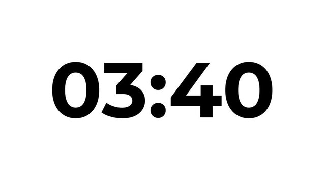 4 minutes Digital countdown 240 seconds. Five minute countdown timer animation on transparent background un white background