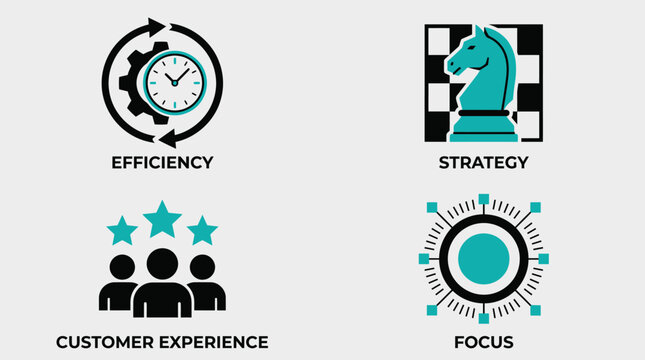 Business icons set with efficiency strategy customer experience and focus Vector